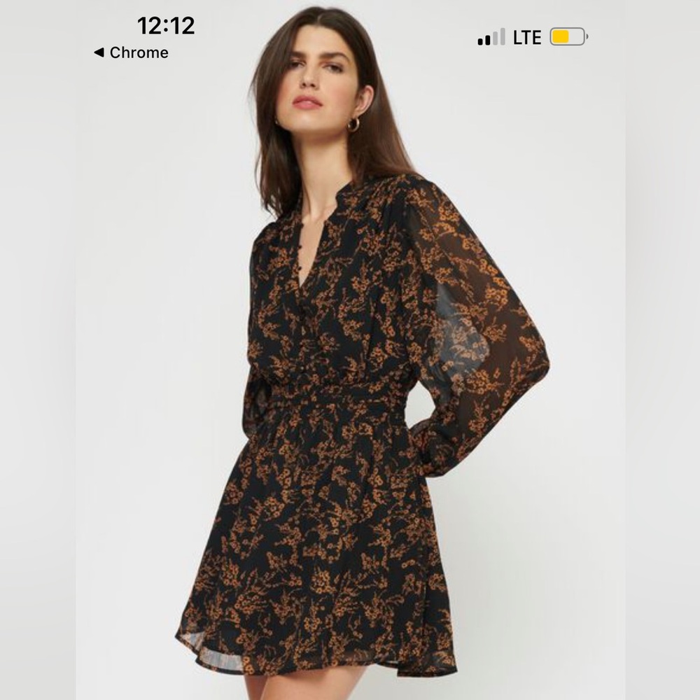 Fall Dress, black w/ orange leaveDynamite empire waist mandarin collar a line